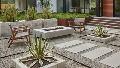 Modern pea gravel landscape with clean geometric lines in Mountain View, CA by Chop Chop Landscaping