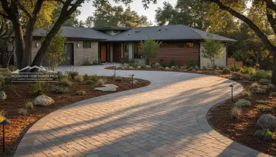 Curved paver driveway design by professional landscapers in Mountain View, CA