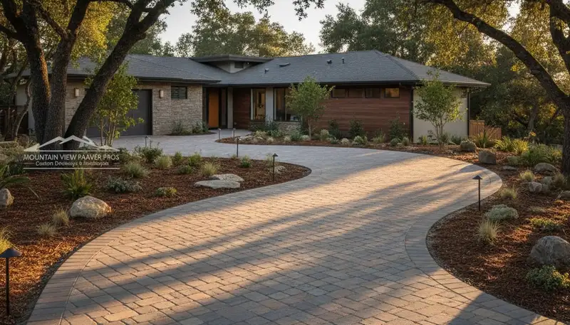Curved paver driveway design by professional landscapers in Mountain View, CA