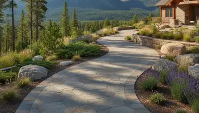 Curved stone paver pathway installed by professional landscapers in Mountain View, CA