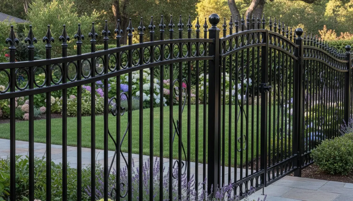 Ornamental black metal fence installation by Chop Chop Landscaping in Mountain View, CA