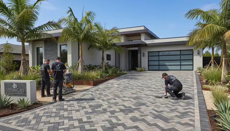 Driveway paver installation in Mountain View, CA for a custom landscaping project