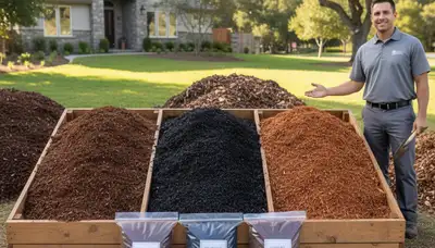 Brown, black, and red mulch color comparison for landscaping projects in Mountain View, CA