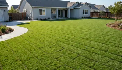 Fresh sod installation with lush green lawn by Chop Chop Landscaping in Mountain View, CA