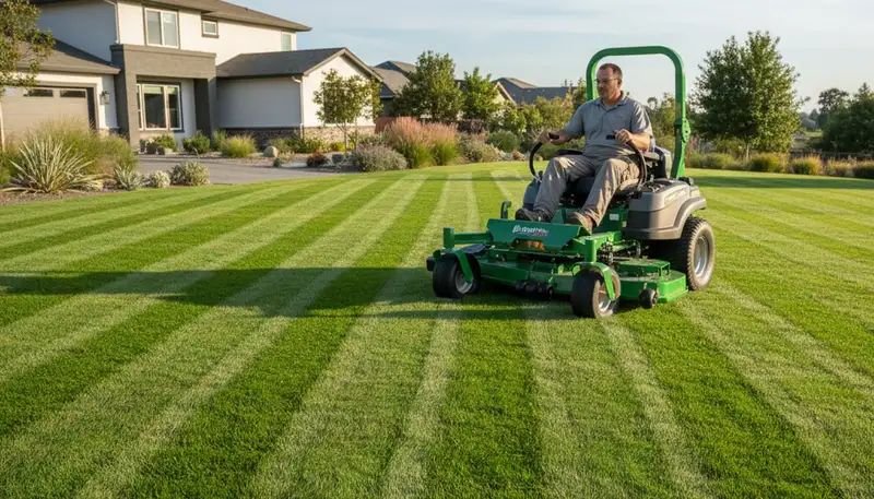 Precision lawn mowing with clean striping and edging by Chop Chop Landscaping in Mountain View, CA