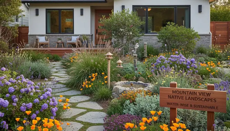 Sustainable native plant garden design by professional landscapers in Mountain View, CA